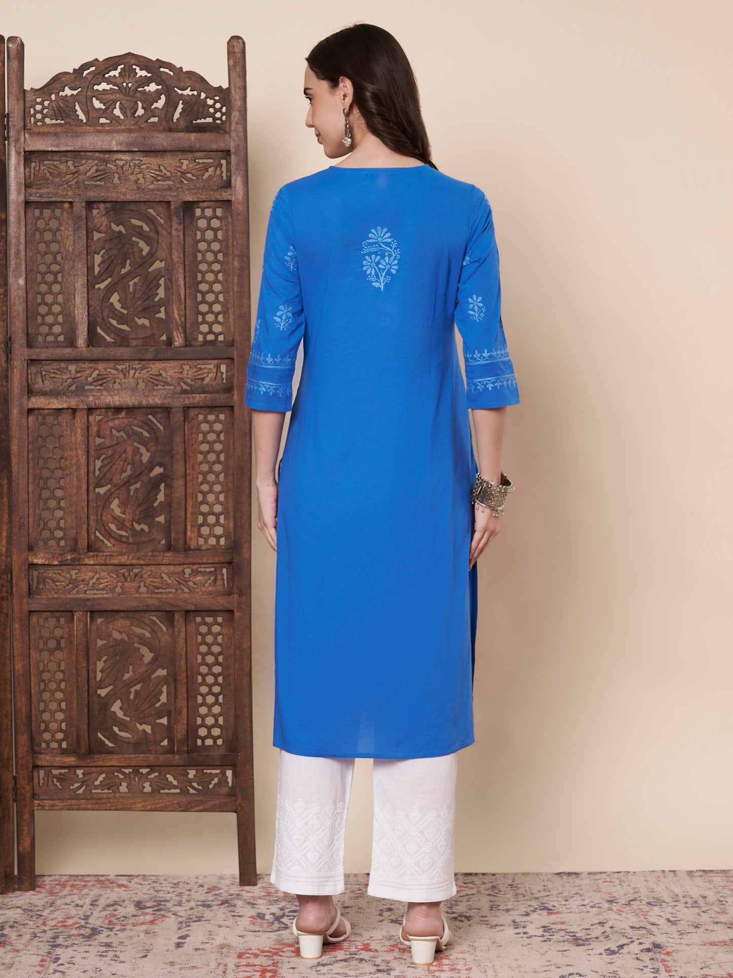 Blue Chikankari Straight Kurta