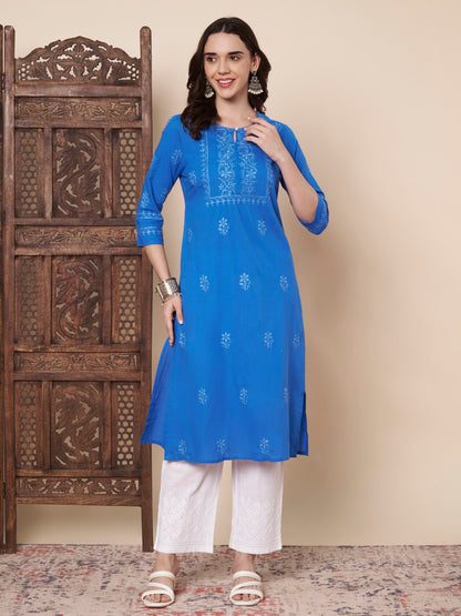 Blue Chikankari Straight Kurta