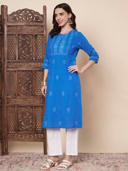 Blue Chikankari Straight Kurta