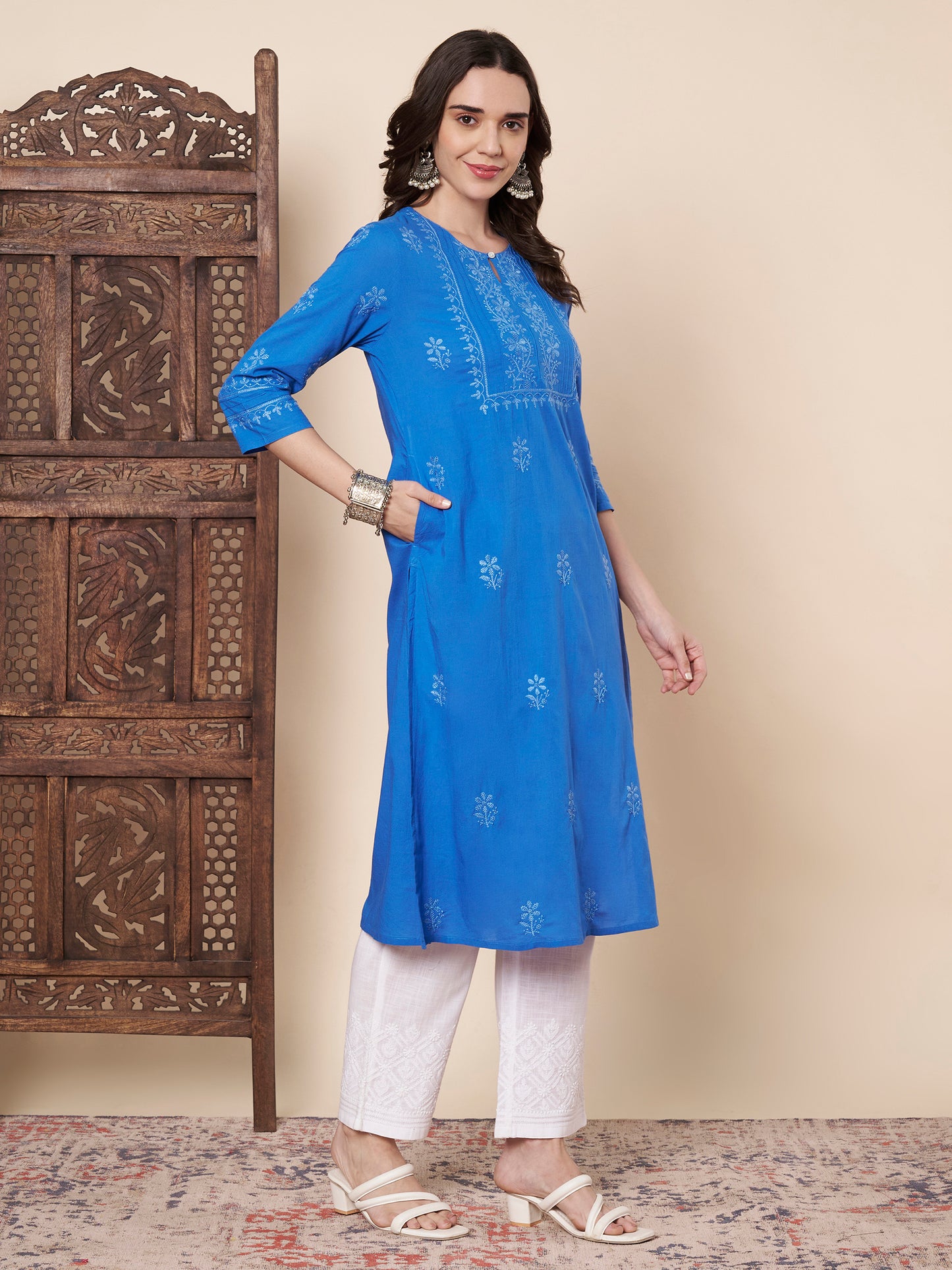 Blue Chikankari Straight Kurta