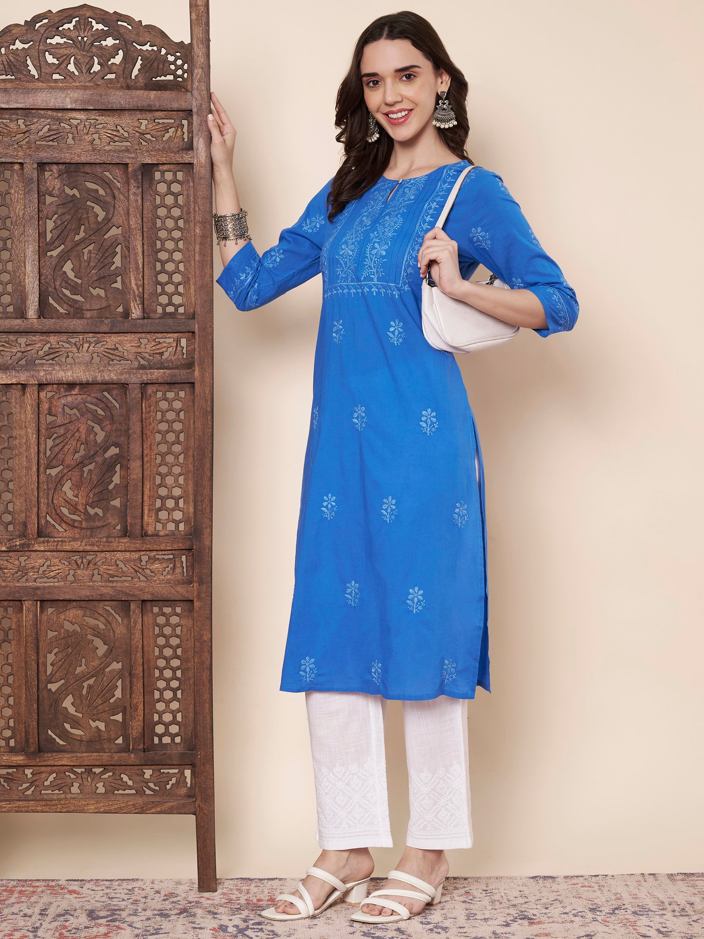Blue Chikankari Straight Kurta