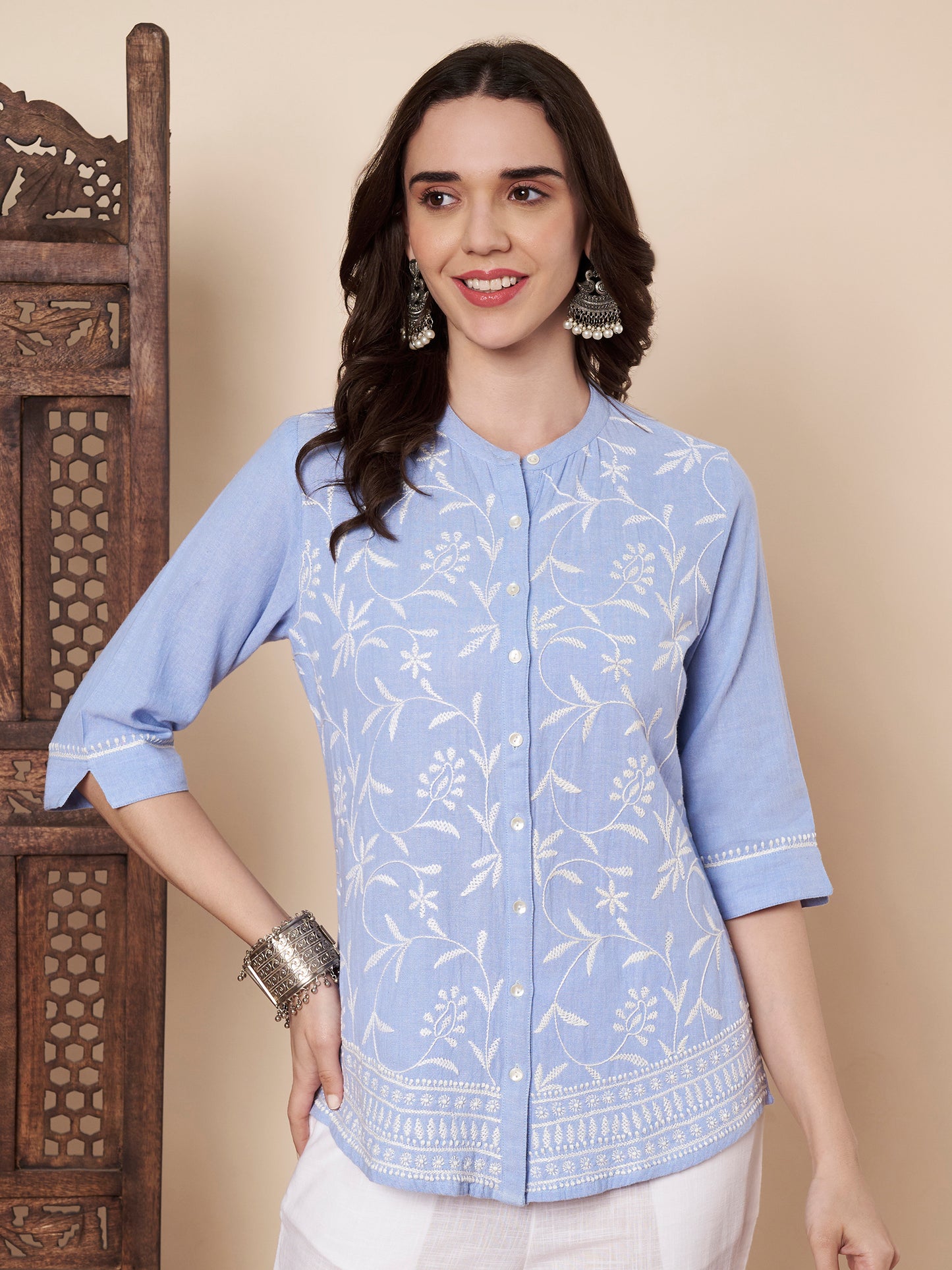 Chambray Chikankari Shirt