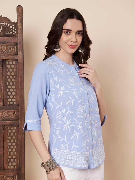 Chambray Chikankari Shirt