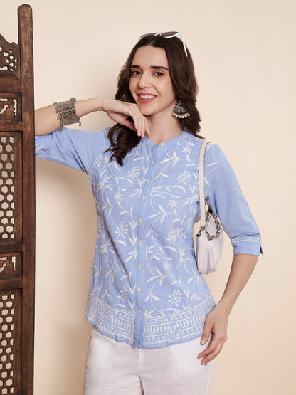 Chambray Chikankari Shirt
