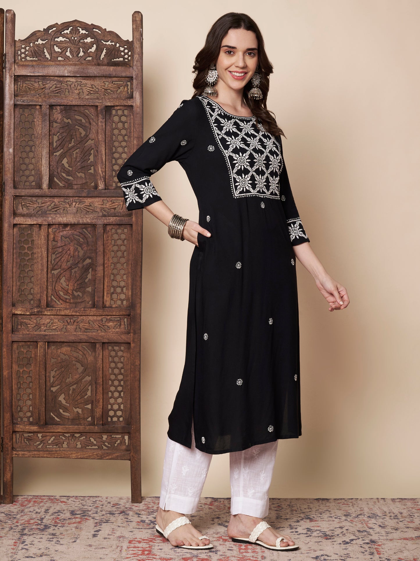 Black and White Chikankari Kurta