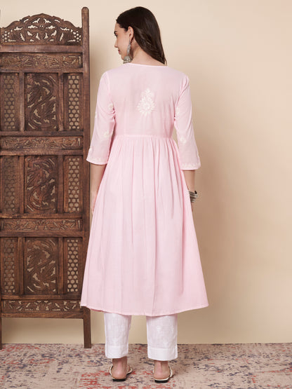 Baby Pink Chikankari Flared Kurta