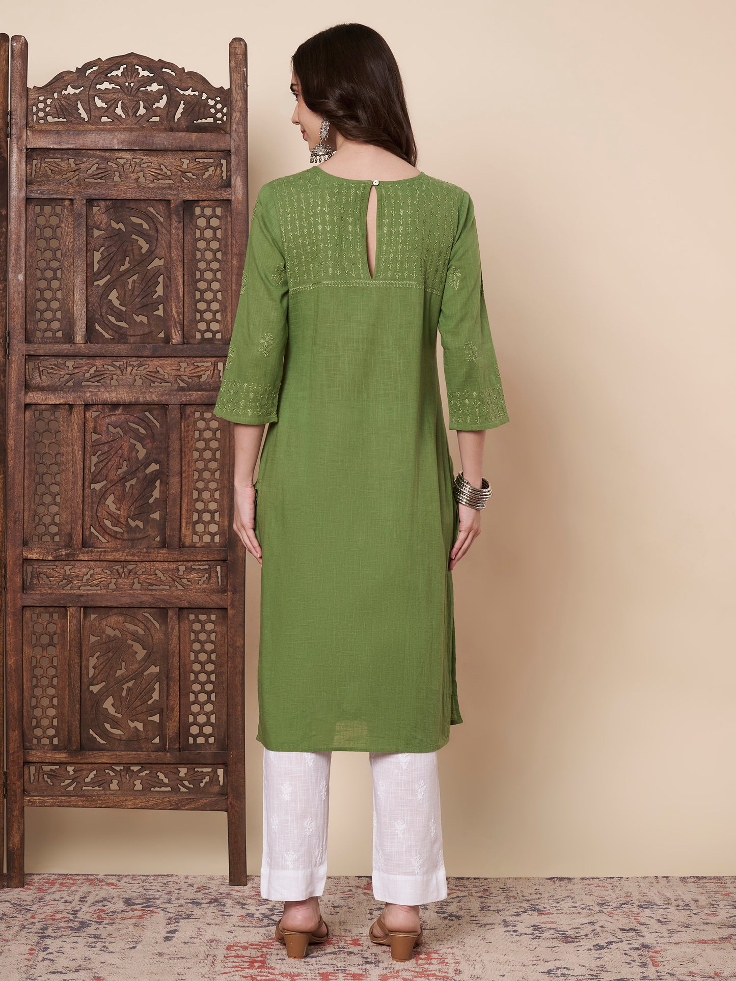 Matcha Green Chikankari Kurta