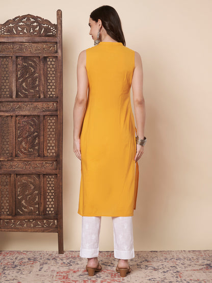 Yellow Sleeveless Chikankari Kurta