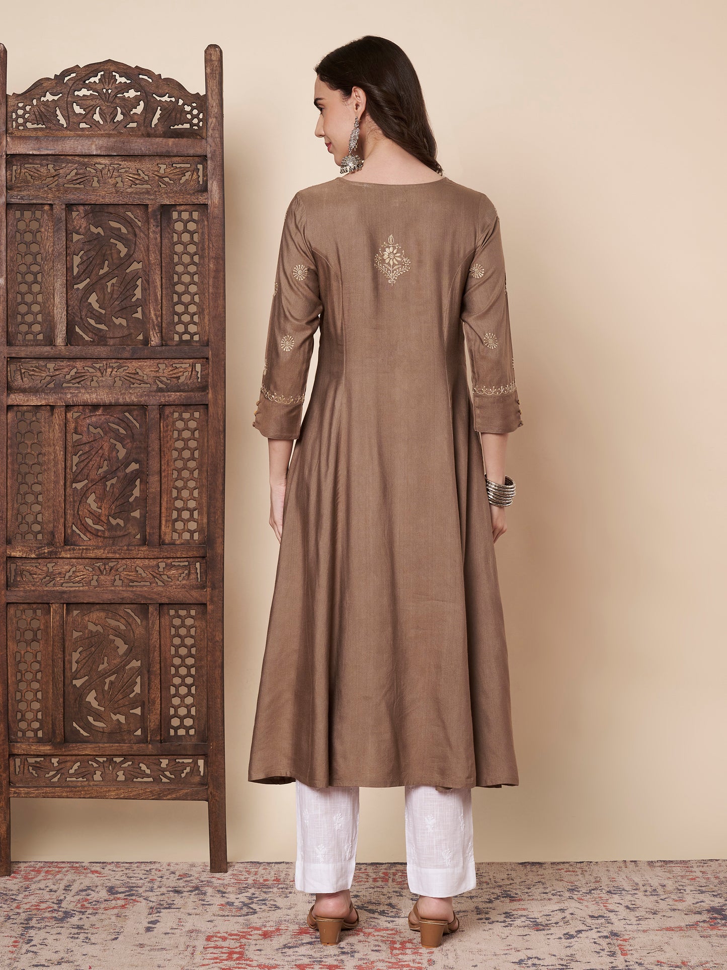 Pure Silk Chikankari Flared Kurta