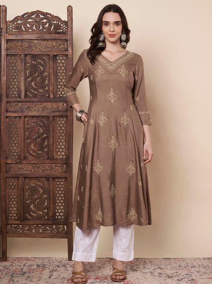 Pure Silk Chikankari Flared Kurta