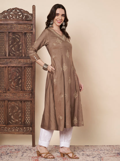 Pure Silk Chikankari Flared Kurta