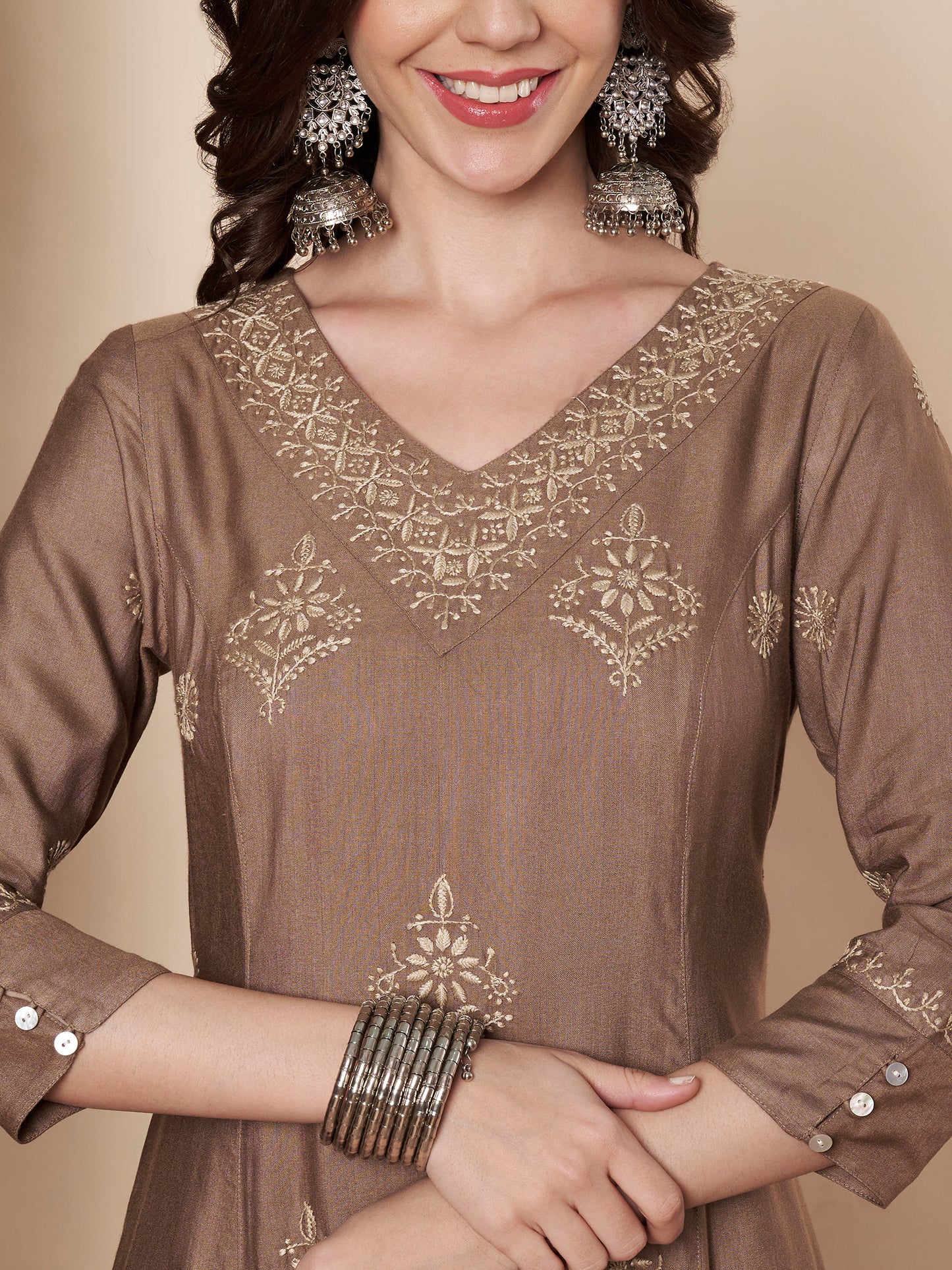 Pure Silk Chikankari Flared Kurta