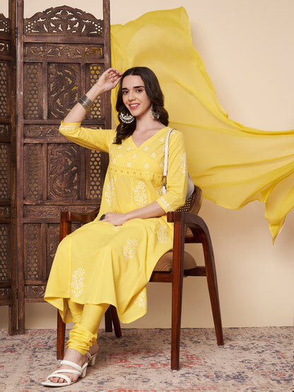 Yellow Chikankari Kurta Set with Dupatta