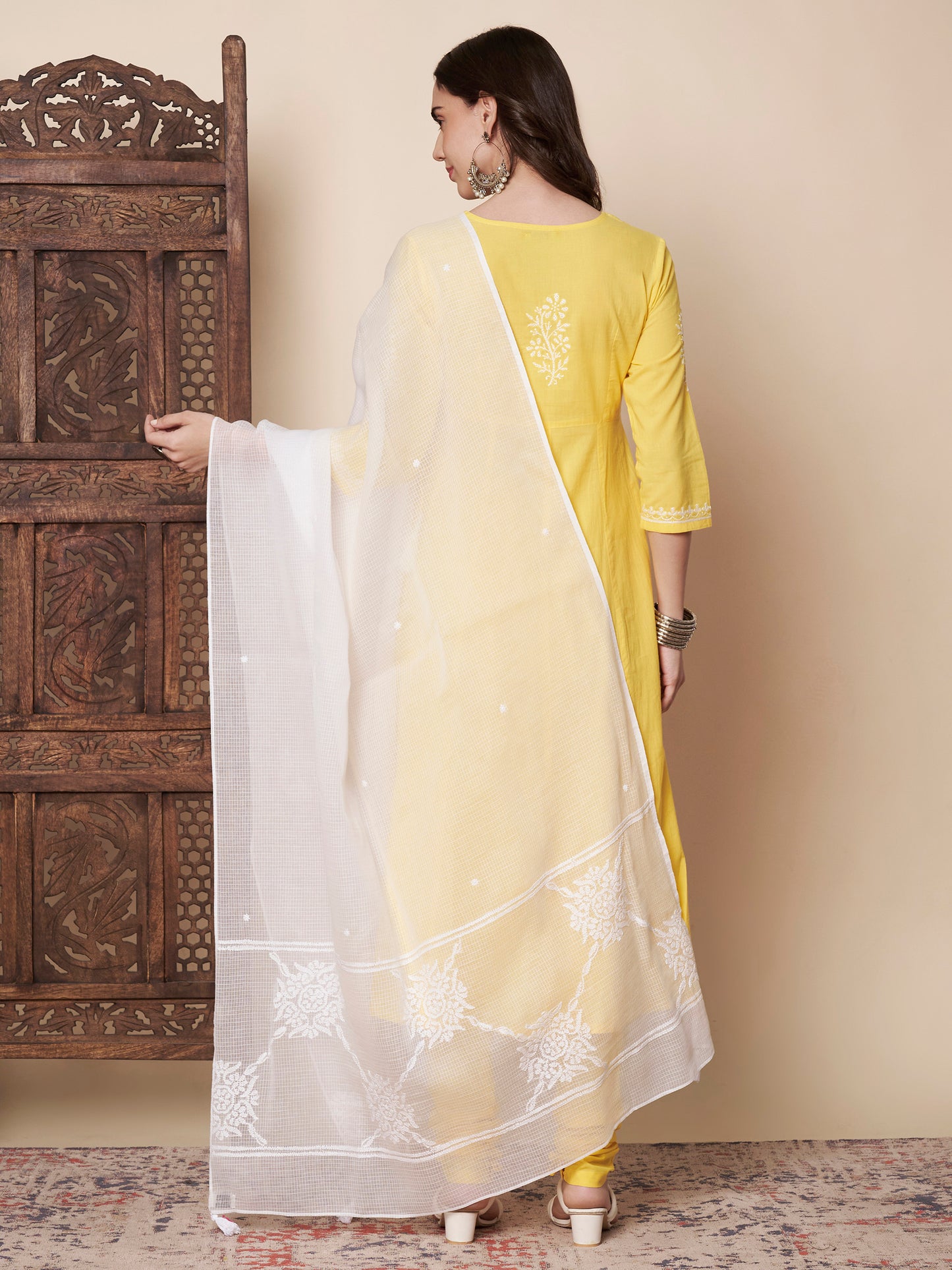 Chikankari White Kota Cotton Dupatta