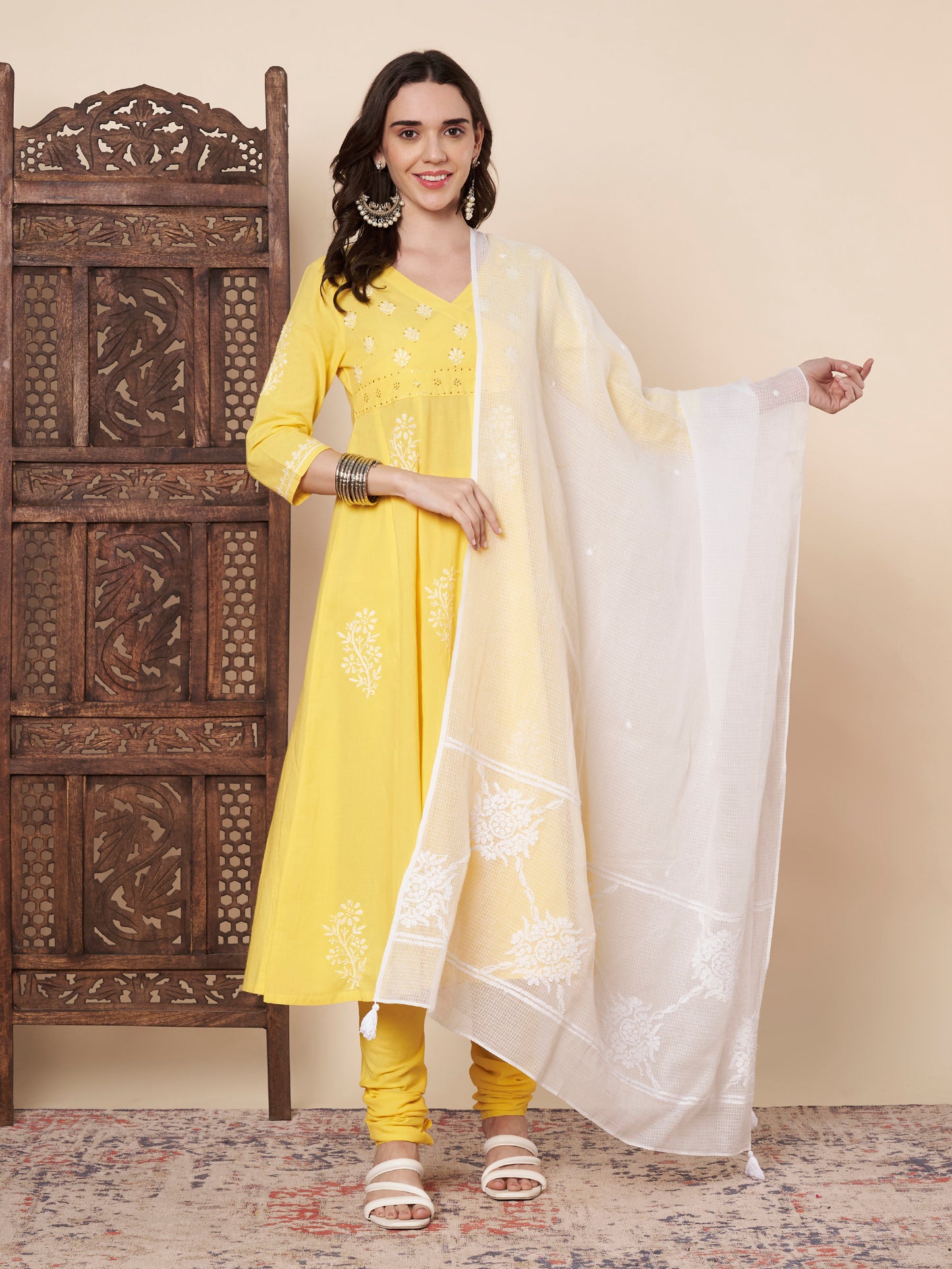 Chikankari White Kota Cotton Dupatta