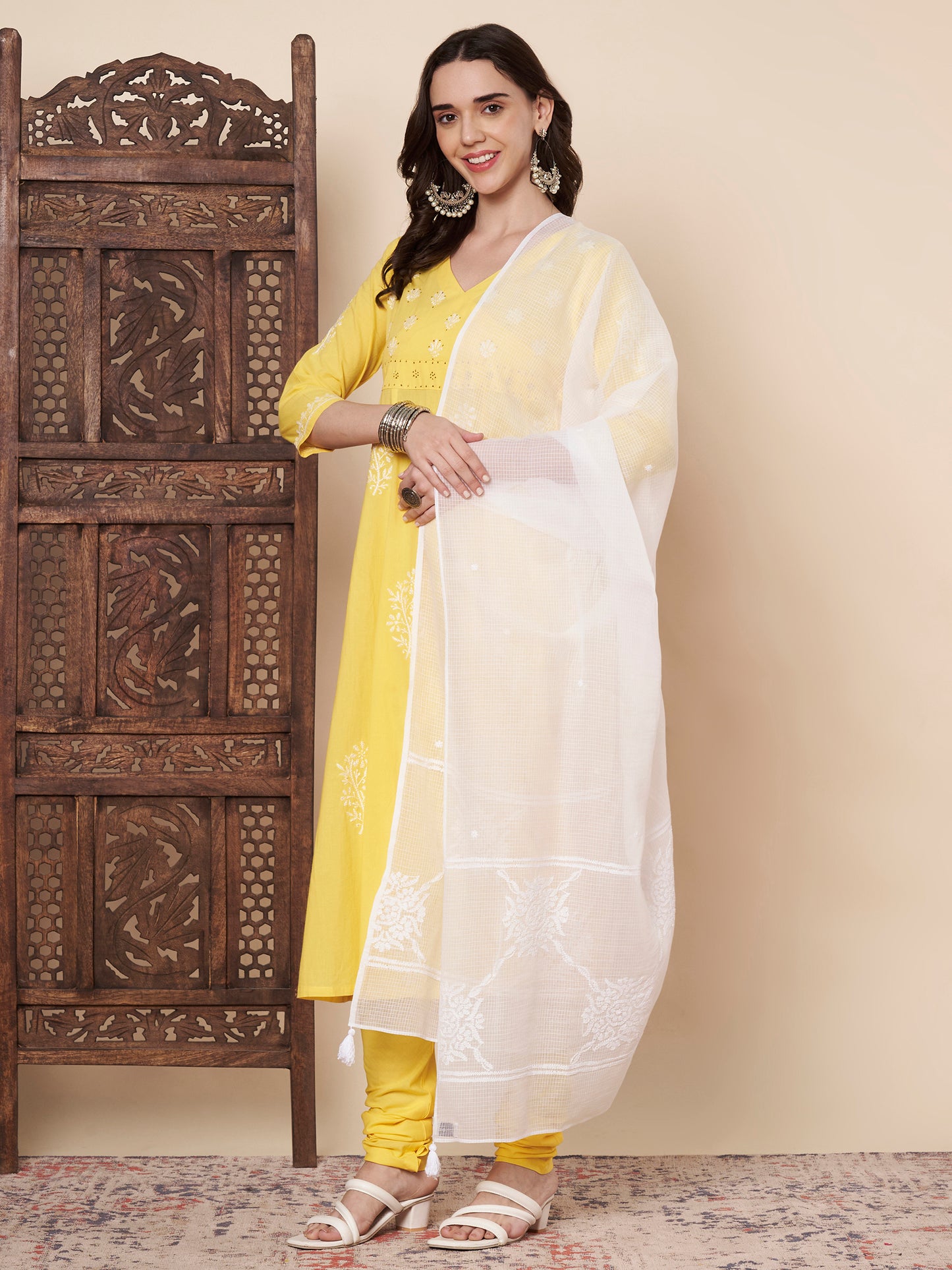 Chikankari White Kota Cotton Dupatta