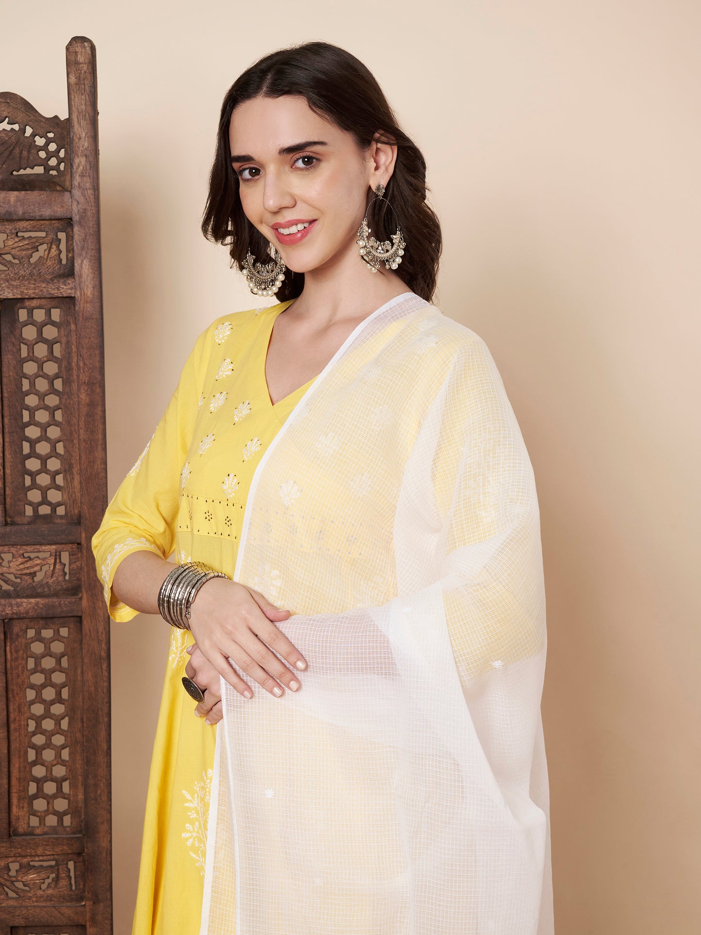 Chikankari White Kota Cotton Dupatta