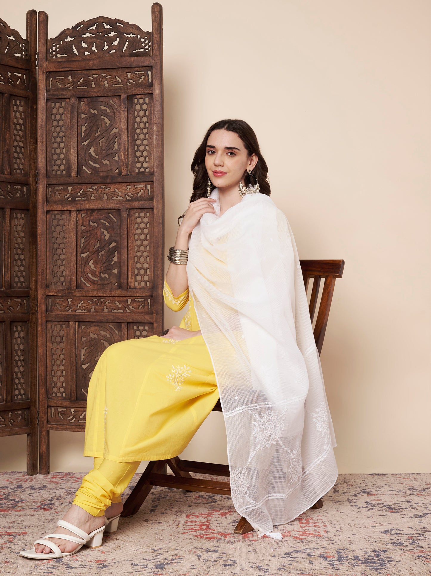 Chikankari White Kota Cotton Dupatta