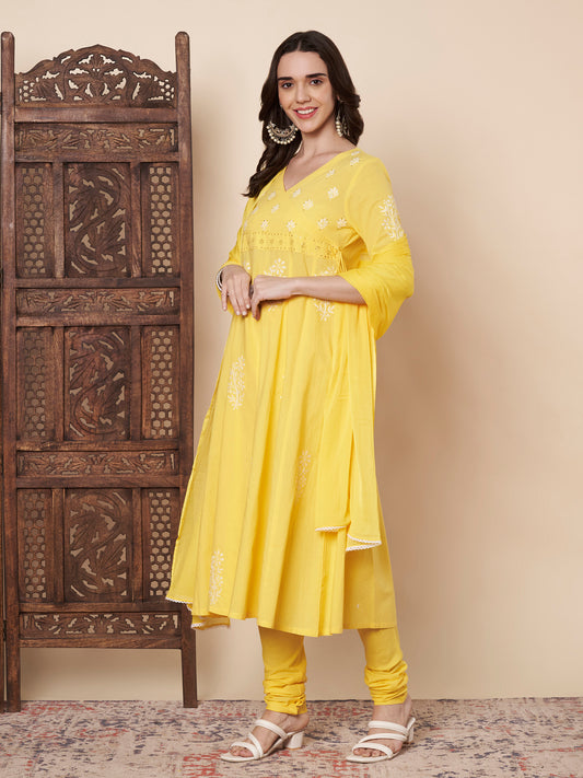 Yellow Chikankari Kurta Set with Dupatta