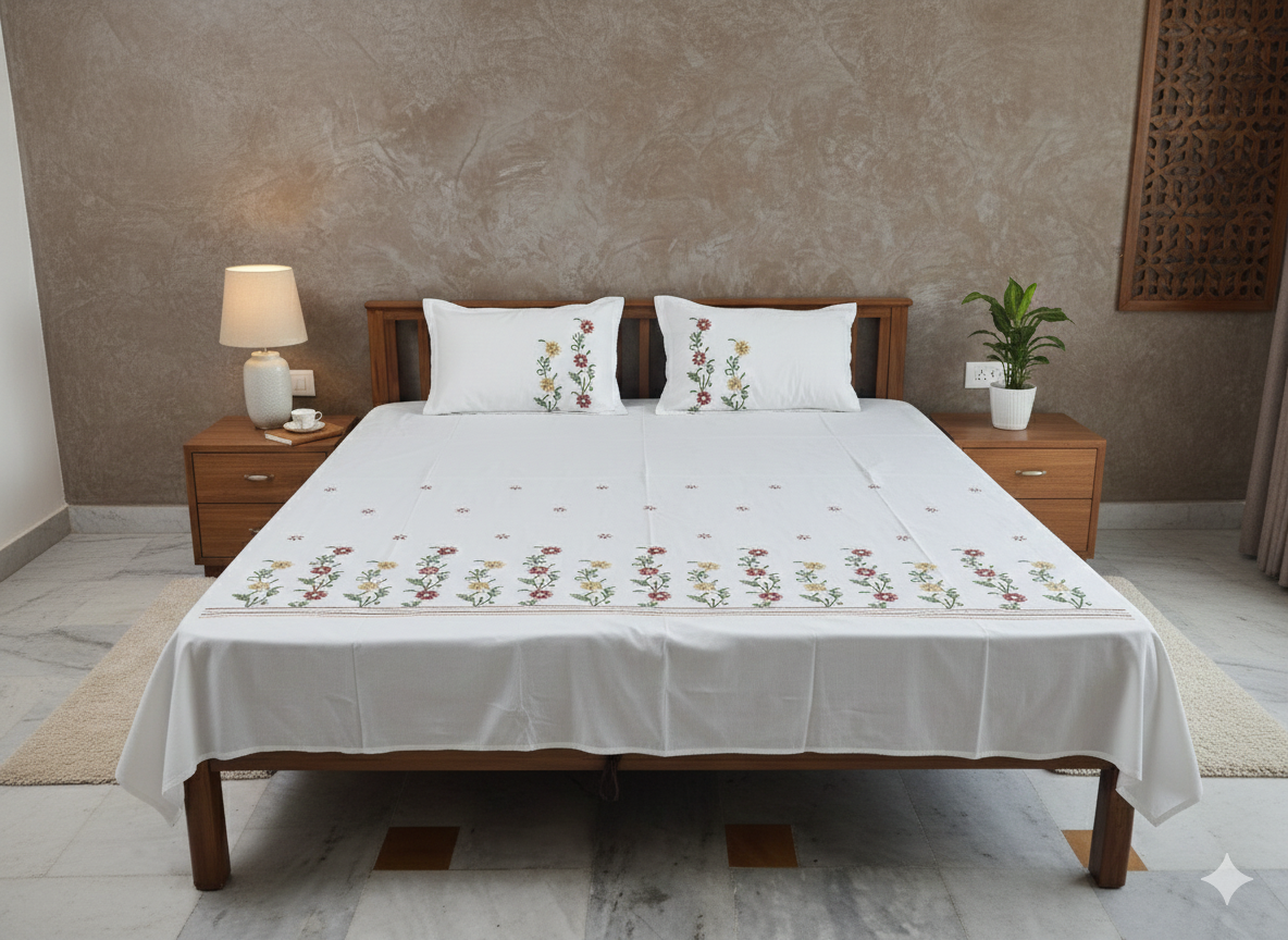 Chikankari Tarana Bedsheet