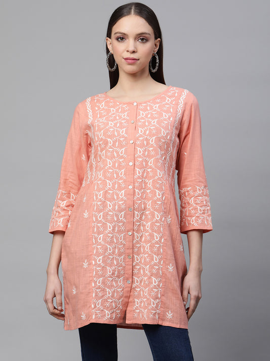 Peach Chikankari Cotton Tunic