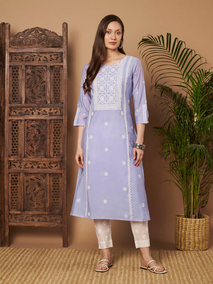 Lavender Chanderi Silk Embroidered Kurta