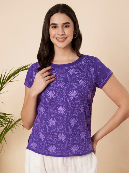 Dark Purple Chikankari Short Top