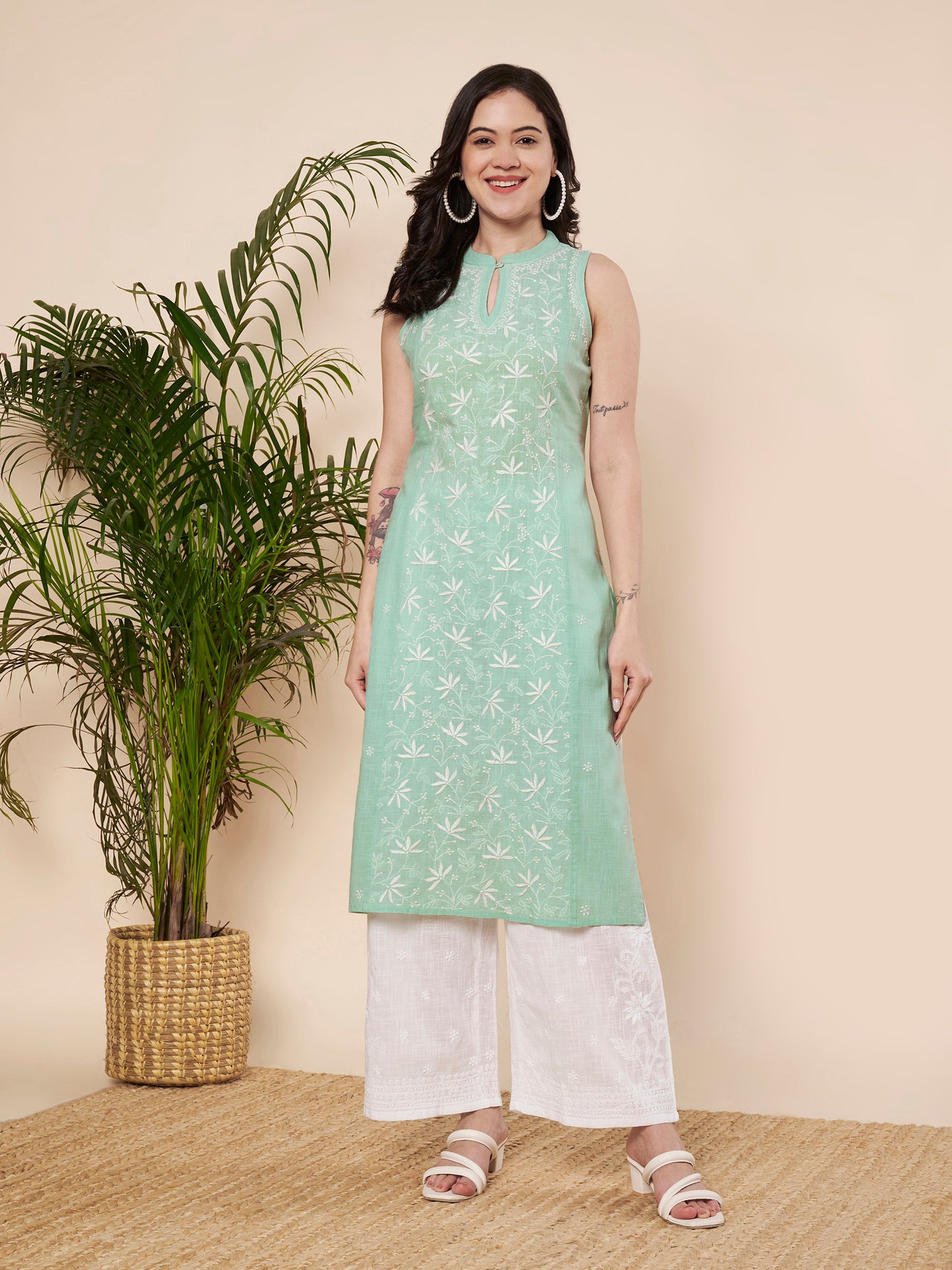 Mint Green Halter Chikankari Kurta