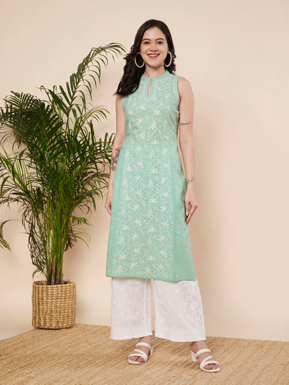 Mint Green Halter Chikankari Kurta