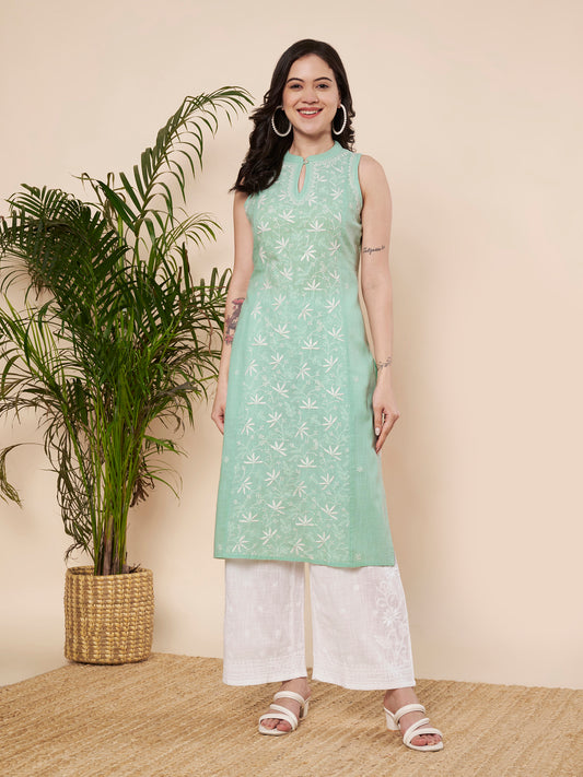 Mint Green Halter Chikankari Kurta