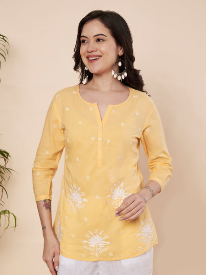 Mango Yellow Chikankari Cotton Top