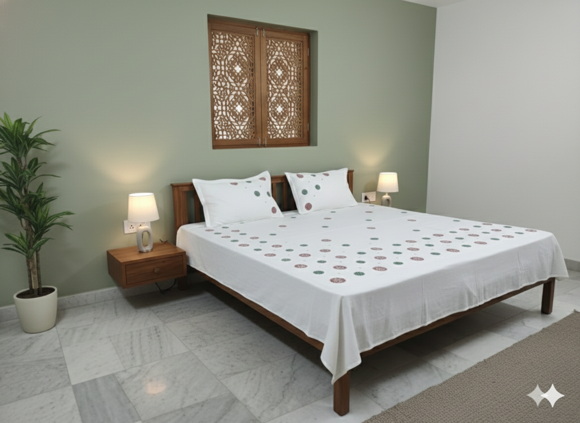 Chikankari Rangrez Bedsheet