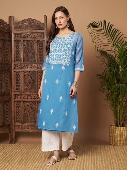 Kota Doria Chikankari Kurta