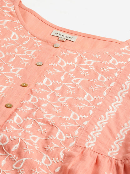 Peach Chikankari Cotton Tunic