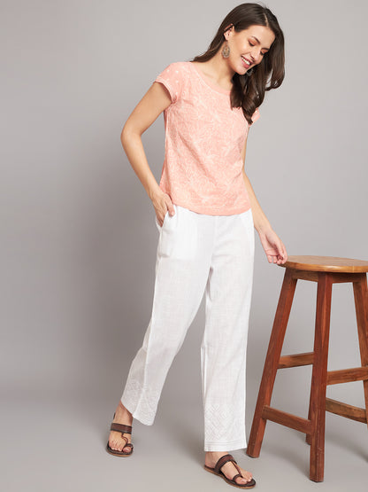 Peach Cotton Chikankari Short Top