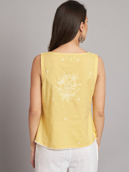 Yellow Tepchi Hand-embroidered Sleeveless Top