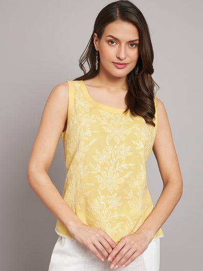 Yellow Tepchi Hand-embroidered Sleeveless Top