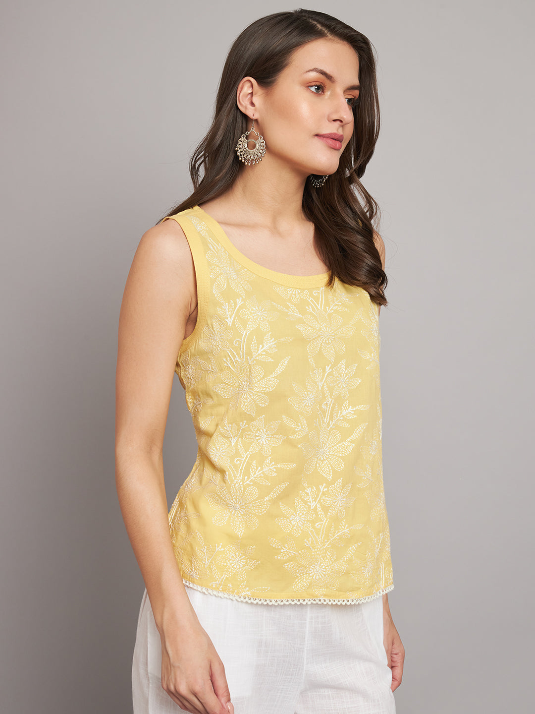 Yellow Tepchi Hand-embroidered Sleeveless Top