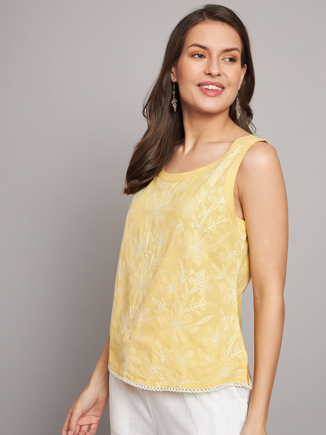 Yellow Tepchi Hand-embroidered Sleeveless Top