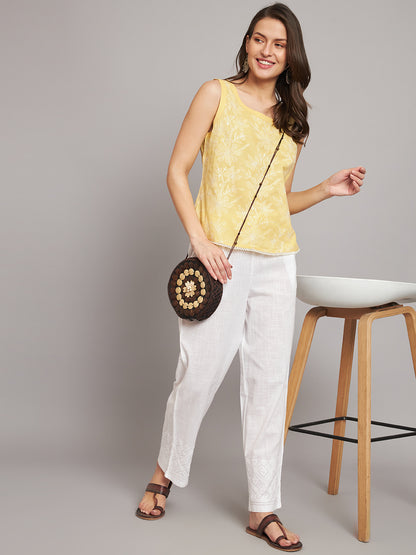 Yellow Tepchi Hand-embroidered Sleeveless Top