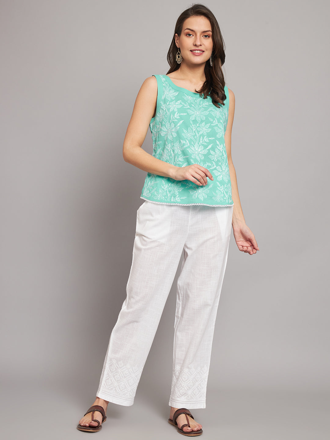 Blue Cotton Tepchi Embroidered Boat-Neck Top