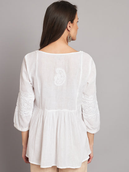 White Chikankari Top with Gathers