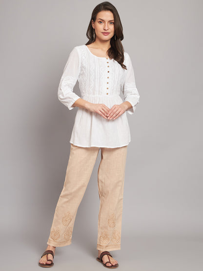 White Chikankari Top with Gathers