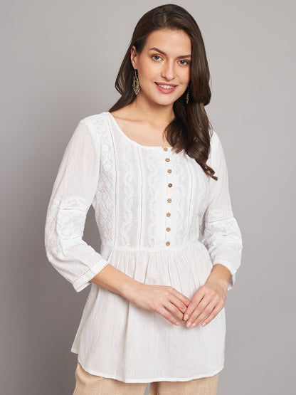 White Chikankari Top with Gathers