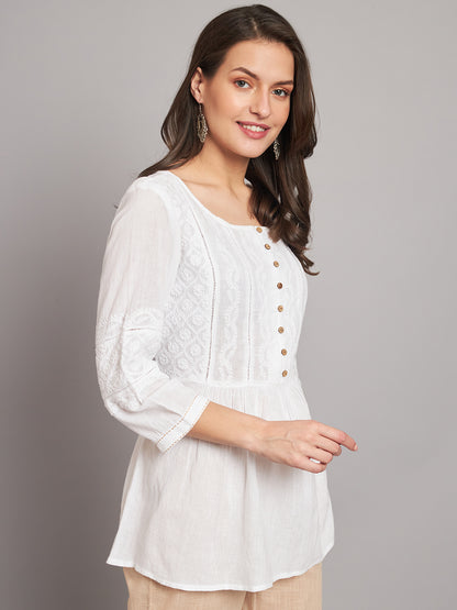 White Chikankari Top with Gathers