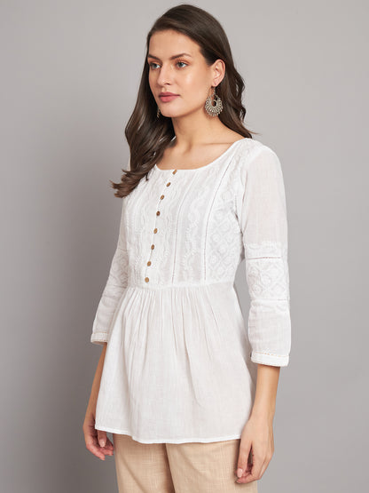 White Chikankari Top with Gathers