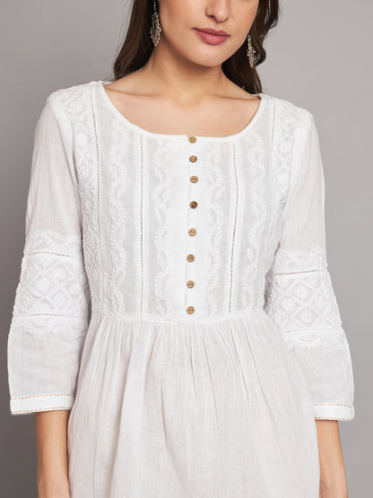 White Chikankari Top with Gathers