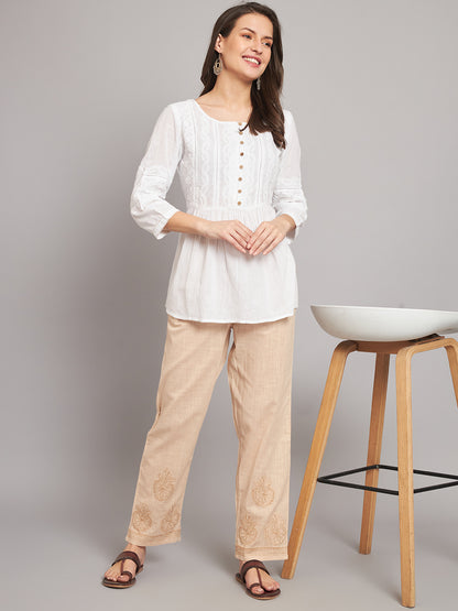 White Chikankari Top with Gathers
