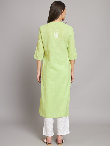 SLKA269GR Green Mangalgiri Chikankari Straight Kurta
