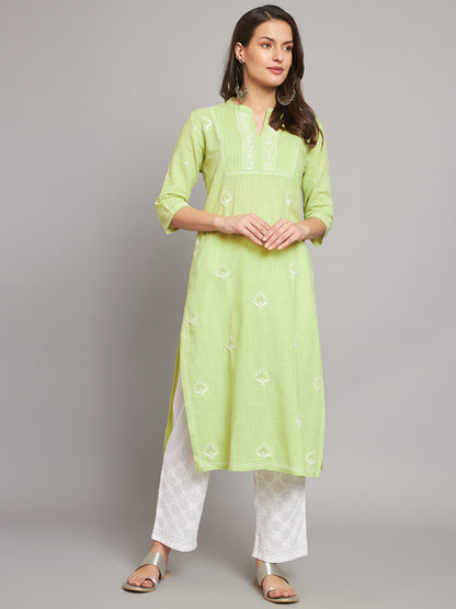 SLKA269GR Green Mangalgiri Chikankari Straight Kurta